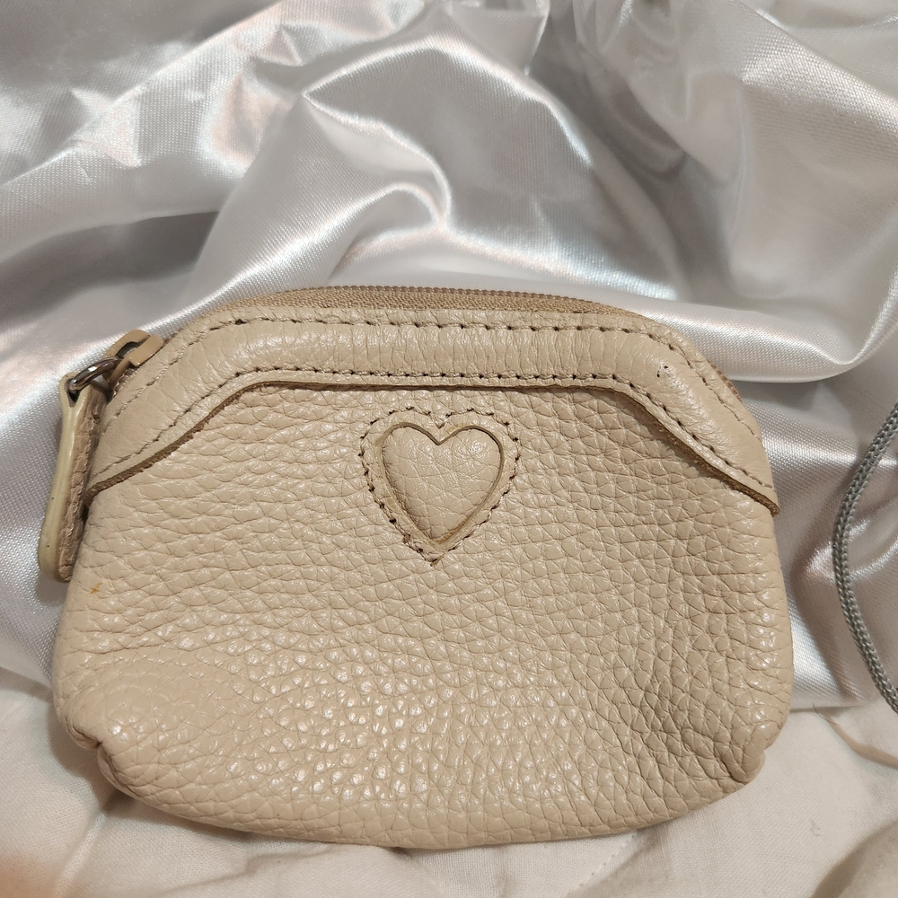 Brighton Heart-Embellished Cream Leather Pouch